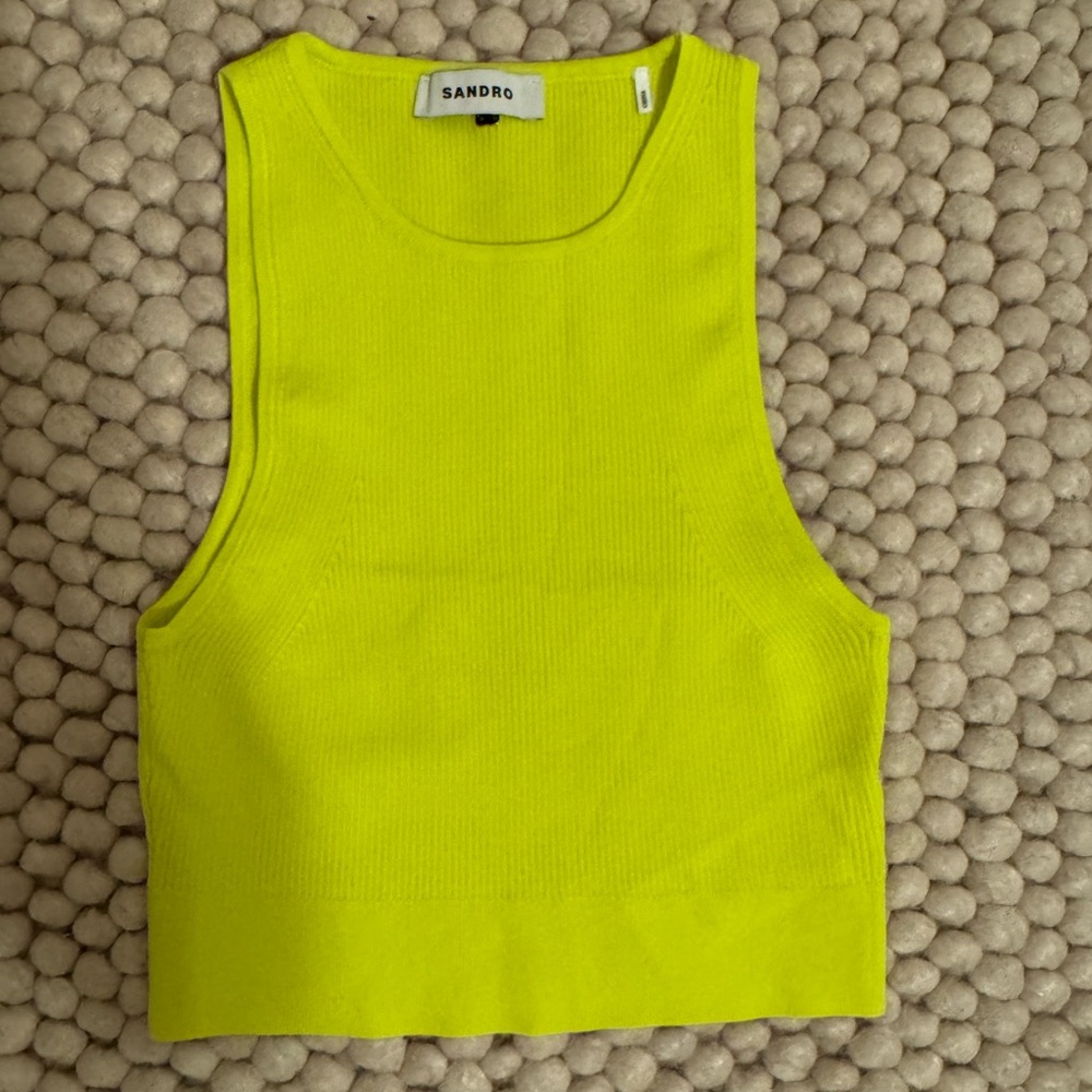 Sandro Neon Lime Ribbed Cropped Tank
